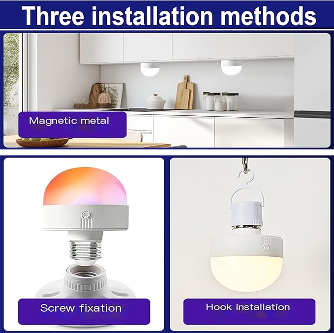 E26/E27 Rechargeable 3 Color Light Bulb with Remote Control & 30/60/120 Minutes Timer, 2000mAh Backup Bulb for Sconces and Lamps, 5W E26 Detachable Charging for Non-Hardwired Fixture, Dimmer