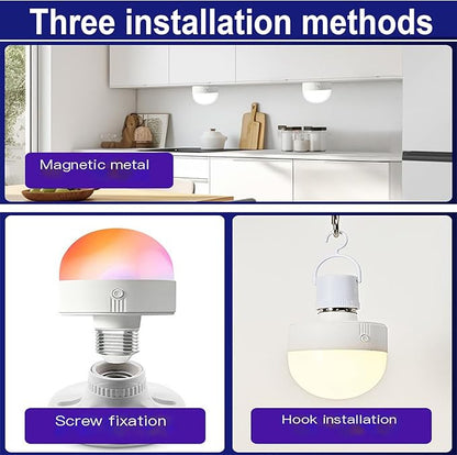 E26/E27 Rechargeable 3 Color Light Bulb with Remote Control & 30/60/120 Minutes Timer, 2000mAh Backup Bulb for Sconces and Lamps, 5W E26 Detachable Charging for Non-Hardwired Fixture, Dimmer