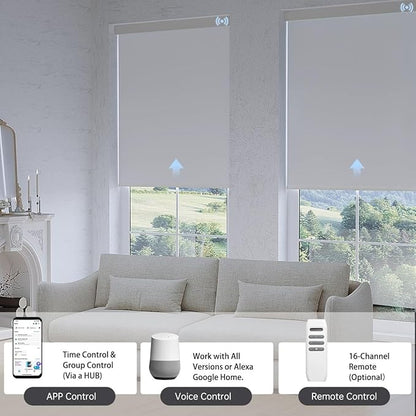 Motorized Blinds with Remote, Blackout Smart Blinds for Windows Automatic Roller Shades Compatible with Alexa, Motorized Shades Customized for Bedroom Home Office (Blackout-Light Grey)