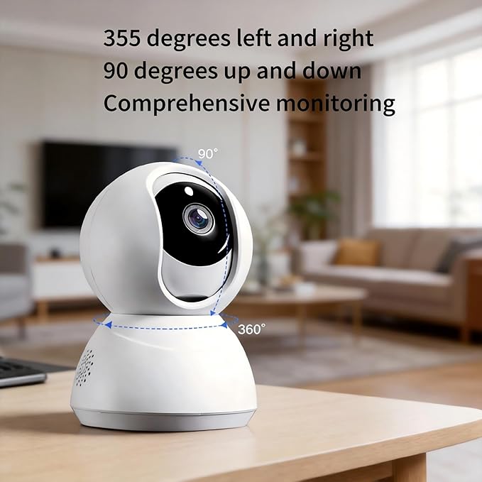 Indoor Pan/Tilt Home Security Camera 2K 3MP, 360 Degree Wired & Wireless WiFi Webcam/Monitor for Baby/Elder/Nanny with Night Vision & Phone App (128G SD Card), 2 Way Audio, Cloud & SD Card Storage
