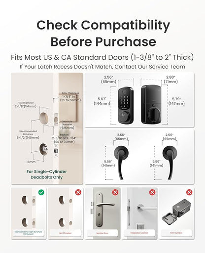 DESLOC B200 Fingerprint Smart Lock with 2 Lever Handles, Keyless Entry Front Door Lock Set, Electronic Keypad Deadbolt, App Control, Auto Lock, Long Battery Life,Matte Black