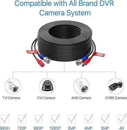 ZOSI 2 Pack 100ft(30M) All-in-One Video Power Cables,BNC Extension Security Camera Cable for CCTV Surveillance Camera DVR System With 2 x BNC&RCA Connector
