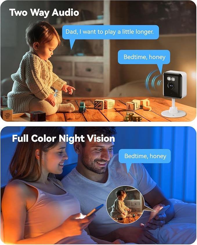 Gianteye 2K Indoor Security Camera (2-Pack), Dual-Band 2.4/5GHz WiFi Pet & Baby Monitor, AI Event Detection with Smart Search, Color Night Vision, 2-Way Audio, Human Detection, US App