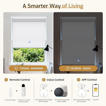 Grandekor No Drill Motorized Blinds with Remote 100% Blackout, Automatic Smart Roller Shade Cordless,White 34.5x72 Compatible with Alexa, Type-C Charging