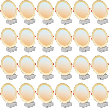 DLLT LED Recessed Ceiling Light: 24 Pack 8 Inch Slim Recessed Lighting for Kitchen - 5CCT Dimmable Canless Wafer Downlight for Living Room - 1800LM Brightness 18W LED Can Lights for Bedroom ETL FCC
