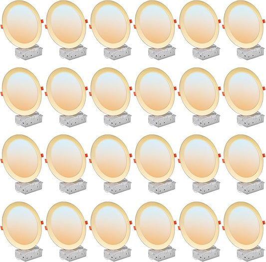 DLLT LED Recessed Ceiling Light: 24 Pack 8 Inch Slim Recessed Lighting for Kitchen - 5CCT Dimmable Canless Wafer Downlight for Living Room - 1800LM Brightness 18W LED Can Lights for Bedroom ETL FCC