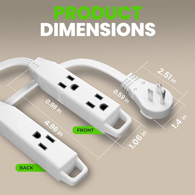 GEARit 6 ft 360° Rotating Flat Plug Extension Cord, 3 Outlet Low Profile Power Cord, 16 AWG 13A 3 Prong Grounded Indoor Cord, ETL Listed, Space-Saving for Furniture, White