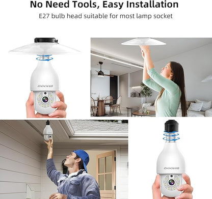 2K Light Bulb Security Camera, 2.4&5Ghz WiFi Light Bulb Camera, Light Socket Security Cam with Motion Detection,Two-Way Talk,24/7 Recording,Compatible with Google Assistant & Alexa (2 Pack)