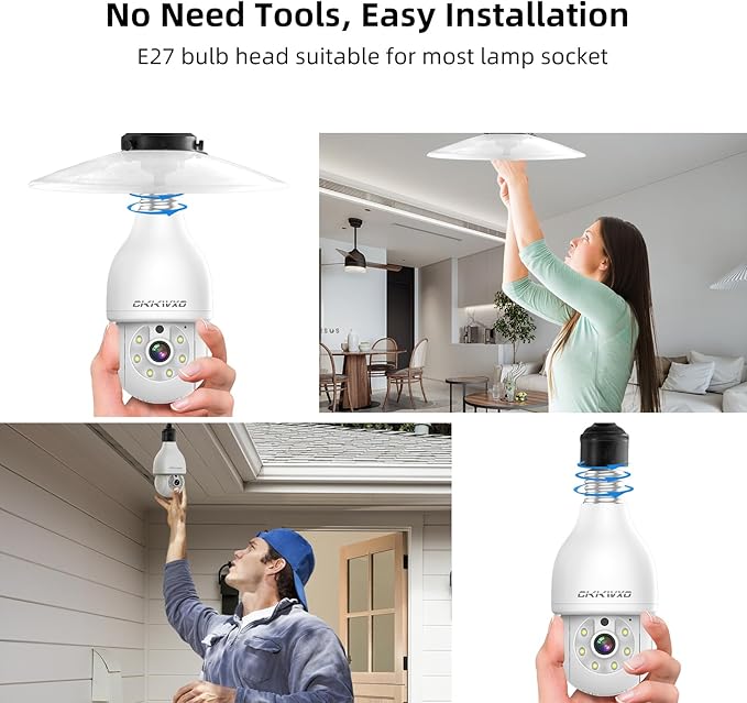 2.4&5Ghz WiFi Light Bulb Security Camera,2K Wireless Light Bulb Camera, Light Socket Security Cam with Motion Detection,Two-Way Talk,24/7 Recording,Compatible with Google Assistant & Alexa