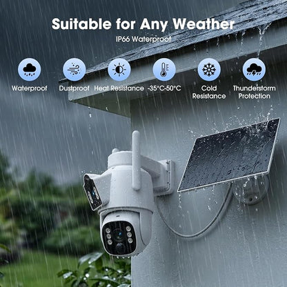 Camcamp Solar Security Cameras Wireless Outdoor, Dual Lens 4-Camera System