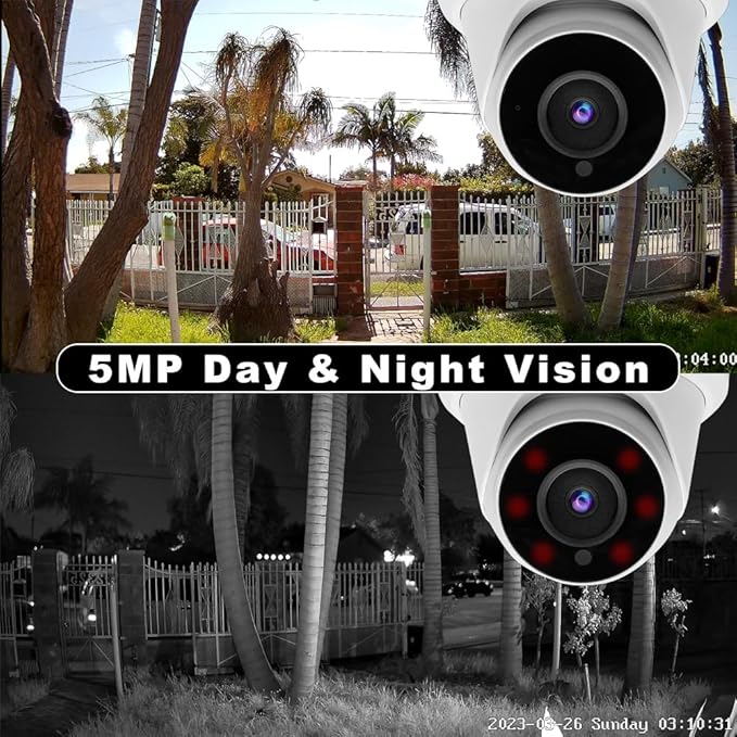 5MP Security Camera 4-in-1 TVI/CVI/AHD/CVBS 960H Analog CCTV Camera Security Dome Outdoor, 2.8mm Lens, 105° Wide Angle, 98ft Night Vision, IP66 Waterproof, Aluminum Metal Housing (White)