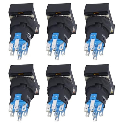 25Pcs Micro Squares Push Button Switch 16mm 12V Self Locking with Light ABS Brass for Automation Equipment DIY Electrical Installation (Yellow)