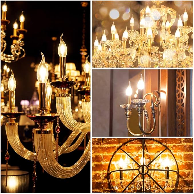 Energetic 12 Pack Dimmable Candelabra Led Light Bulb, CA11 Shape,Flame Tip Style, 60 Watt Equivalent, 2700K Soft White, E12 Base, Led Candelabra Bulb,CRI 90+, Halloween Christmas Decoration