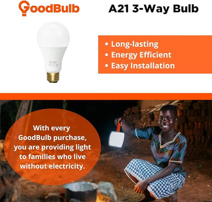 GoodBulb LED A21 3-Way Light Bulbs 5/9.5/16 Watt (40/60/120 Watt Equivalent) E26 Base Warm White 3000K EcoSmart Lights High Output 450/800/1600 Lumens 2 Pack