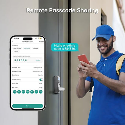 Hornbill WiFi Smart Lock with Handle, Keyless Entry Biometric Fingerprint Lock with Auto-Lock, Keypad Passcode Deadbolt Lever for Home Front Door Bedroom