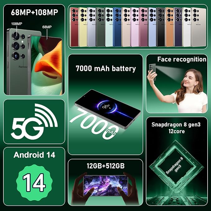 I25 Ultra: 6.99" FHD+ Android 14 Smartphone | 12GB+512GB | 108MP+68MP Camera | 7000mAh Battery | Built-in Stylus Pen | Blazing Fast Performance (Green)