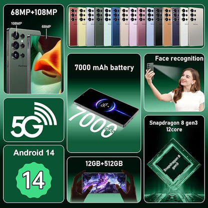 I25 Ultra: 6.99" FHD+ Android 14 Smartphone | 12GB+512GB | 108MP+68MP Camera | 7000mAh Battery | Built-in Stylus Pen | Blazing Fast Performance (Green)