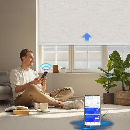 Motorized Blinds with Remote Cordless Automatic Motorized Shades Custom Blinds for Windows Smart Curtains Compatible with Alexa Google Home(Blackout Linen Sandy Beach,W34 x H72in)