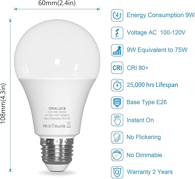 ORALUCE 丨 Bundle - A19 Lightbulbs Warm White 3000K (Pack of 6) & Smart LED Bulb A19 Wi-Fi and Bluetooth (Pack of 4)