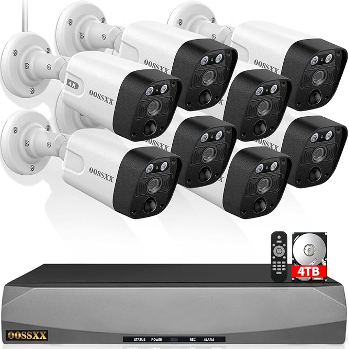 (2026 Update) 4K PoE Security Camera System w/PIR & AI Human Detection, 8CH NVR w/ 4TB HDD, 8 Cameras, 130° Ultra Wide Angle, 60-Day Recording, 2-Way Audio, Remote Control, No Monthly Fee
