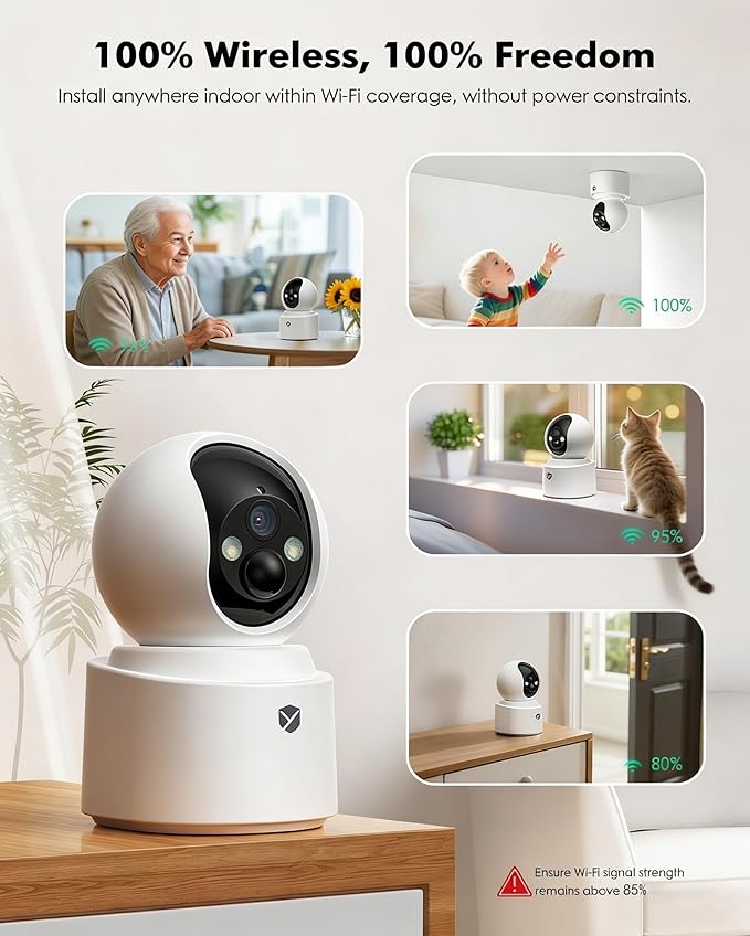 Battery Powered Indoor Camera Wireless 2 Pack, PTZ Pet Camera with 6000mAh Rechargeable, Dual-Band WiFi, 2.5K Color Night Vision, SD/Cloud Storage, 2-Way Audio, APP Remote, Cat/Dog/Home Monitoring