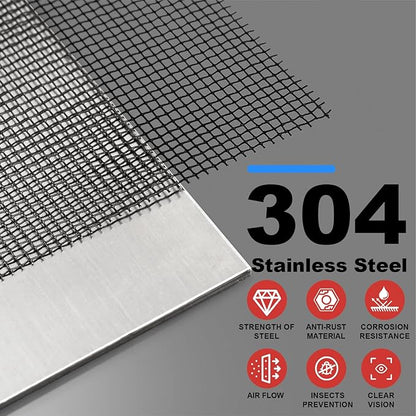 304 Stainless Steel Mesh, 24in x 10ft, 22 Mesh, Sturdy Metal Screen Roll for Window, Door, Air Vents, Filter, Cage, Garden, Patio, Pet (Black, 24inch x 10feet)