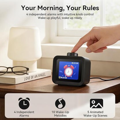 Dekala AuraDot 7-Day Programmable Alarm Clock for Bedroom, 4 Independent Max 98db Loud Alarm for Heavy Sleepers, Temperature Humidity Monitor, 30 Non-Loop Soothing White Noise Sound Machine, Black