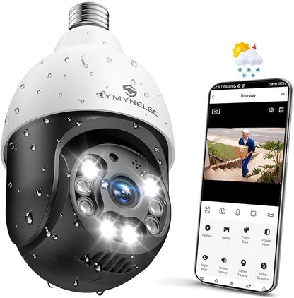 SYMYNELEC Light Bulb Security Camera Outdoor Waterproof, 2.4GHz WiFi