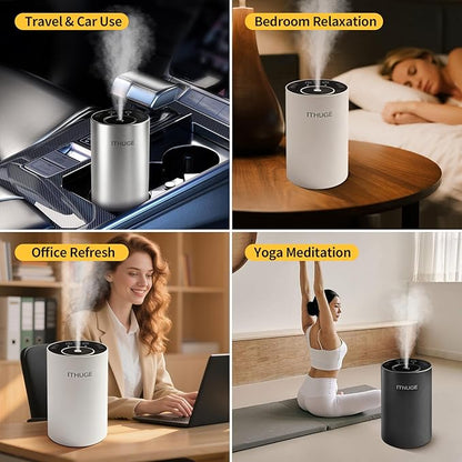 Waterless Essential Oil Diffuser, Portable Nebulizer with 3 Intensity Levels, Battery Powered for Car Home Office (Black)