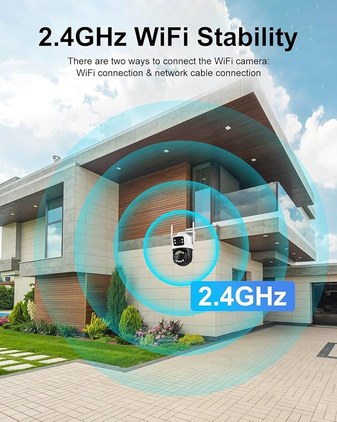 6MP Dual Lens Outdoor Security Camera Outdoor, WiFi Home Surveillance Camera, 2.4GHz Wireless, PTZ, 355°Pan, 90°Tilt, Human Detection & Auto Tracking, 2-Way Audio, IP66, Night Vision, 24/7 recording