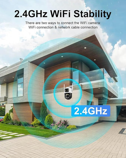 6MP Dual Lens Outdoor Security Camera Outdoor, WiFi Home Surveillance Camera, 2.4GHz Wireless, PTZ, 355°Pan, 90°Tilt, Human Detection & Auto Tracking, 2-Way Audio, IP66, Night Vision, 24/7 recording