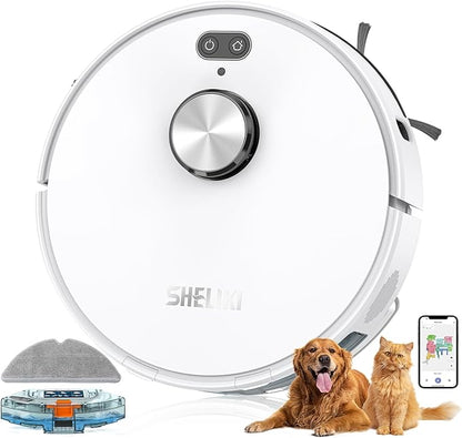 SHELIKI Robot Vacuum and Mop, Mapping Robotic Vacuums Cleaner with LiDAR Navigation Smart & Strong Suction, WiFi/App/Alexa/Voice Control, Obstacle Avoidance, for Home, Wood/Hard Floors, Pet Hair