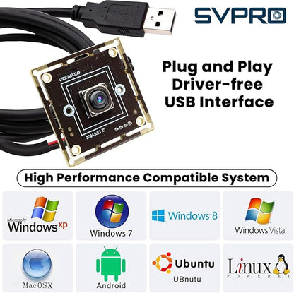 Svpro 12MP Auto Focus USB Camera Module 4K 30fps Webcam Board for Computer UVC USB2.0 1080P 60fps PC Camera 300ms PDAF Fast Auto Focus Camera IMX362 Machine Vision Industrial Camera for Laptop