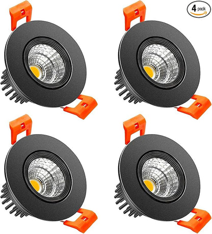 LightingWill 2inch LED Dimmable Downlight, 3W COB Recessed Ceiling Light, Ultra Warm White 2700K, CRI80, 25W Halogen Bulbs Equivalent, Black (4Pack)