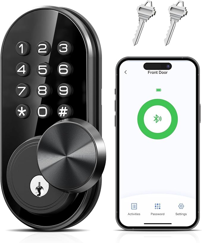 TEEHO TE341 Smart Keyless Entry Door Lock with App Control, Digital Keypad Bluetooth Electronic Deadbolt with Auto Lock, Easy Installation - Black