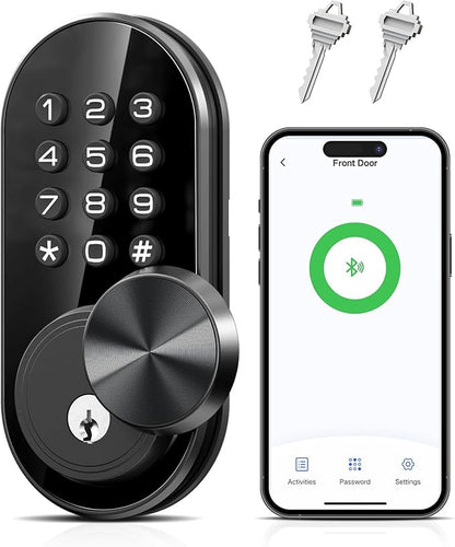 TEEHO TE341 Smart Keyless Entry Door Lock with App Control, Digital Keypad Bluetooth Electronic Deadbolt with Auto Lock, Easy Installation - Black
