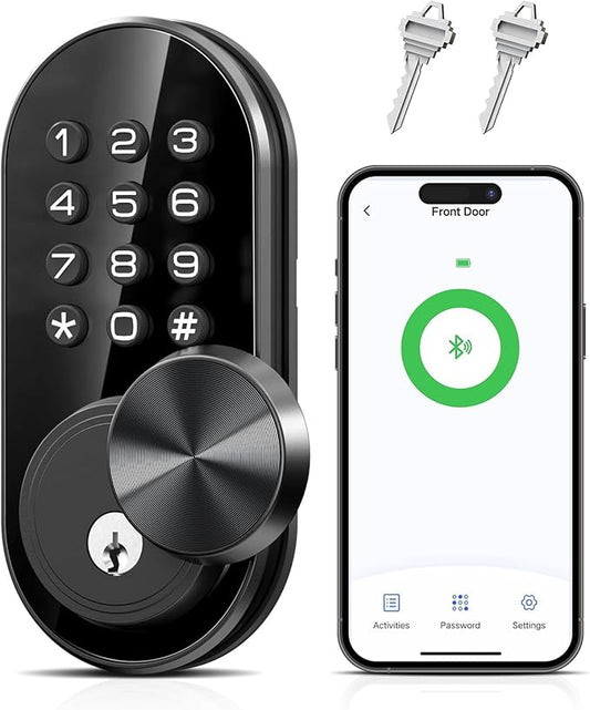 TEEHO TE341 Smart Keyless Entry Door Lock with App Control, Digital Keypad Bluetooth Electronic Deadbolt with Auto Lock, Easy Installation - Black