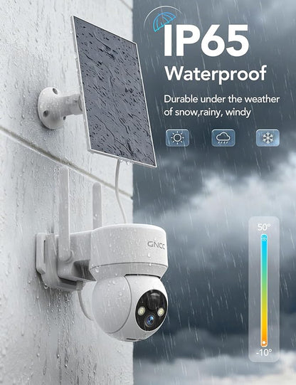 GNCC Solar Security Cameras Wireless Outdoor, 2.4G WiFi 360° View Solar/Battery Powered Cameras for Home Security with AI Human Detection, Color Night Vision, 2-Way Audio, SD/Cloud Storage, 2 Pack