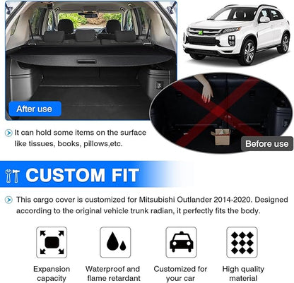Powerty Retractable Cargo Cover for 2013-2021 Mitsubishi Outlander 2.0 Displacement (Manual Tailgate), Carbon Fiber Trunk Cover Privacy Screen for Outlander Accessories (Not for Electric Liftgate)