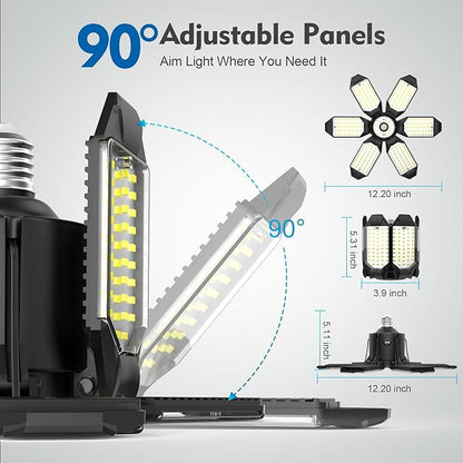 TANBABY 260W Motion Sensor Garage Lights, 30000LM Shop Lights with Remote Control 3 Modes (ON/Off/AUTO), 30/60/120s Timer, E26 Screw-in Deformable 6-Panel 6500K Ceiling Light for Garage Shop Basement