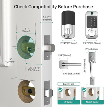 SMONET Smart Front Door Lock Set - Fingerprint Keyless Entry Door Lock Deadbolt with Handle Set Smart WiFi Deadbolt, Digital Keypad Auto Lockset with Code Fob App Compatible with Alexa Silver