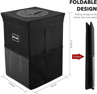 Car Trash Can with Lid - Trash Bag Hanging with Storage Pockets Leak-Proof SUV Organizer Collapsible and Portable Waterproof Truck Garbage Bin, 2.6 Gal Large Capacity Multipurpose Trash Bin for Van