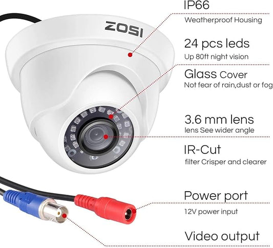 ZOSI 4 Pack 2.0MP HD 1080P Security Cameras Kit TVI/CVI/AHD CCTV Dome Home Cameras for 720P / 1080N / 1080P/5MP/4K HD-TVI AHD CVI Analog DVR Systems (White) (Renewed)