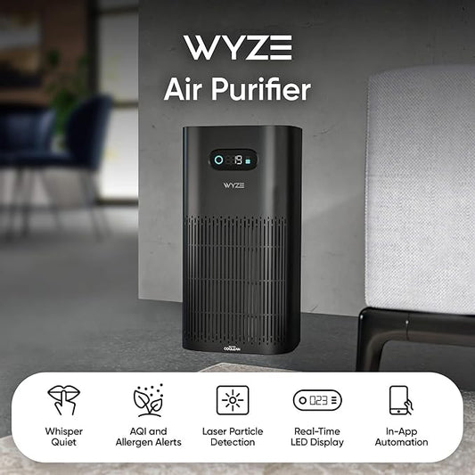 Wyze Air Purifier with Wildfire Filter (Special), for Living Room, Kitchen, HEPA 13, 21db Quiet, with Sleep Mode, Air Cleaner for Smoke, Pollen, Dander, Hair, 550 sq ft, Smart WiFi Alexa Google, Black