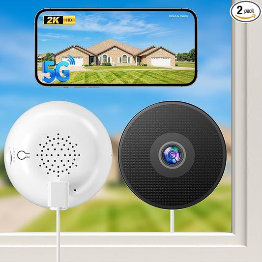 2 Pack Window Security Camera, 2K Smart Window Camera with Color Night Vision , Stick On Window Cameras for Home Security With 5G & 2.4G Dual Band, Two Way Audio Camera for Window, Motion Detection