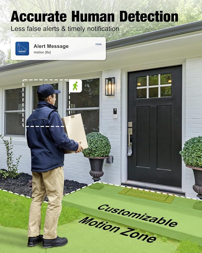 MUBVIEW 1080p Wireless Video Doorbell with Chime, No Subscription