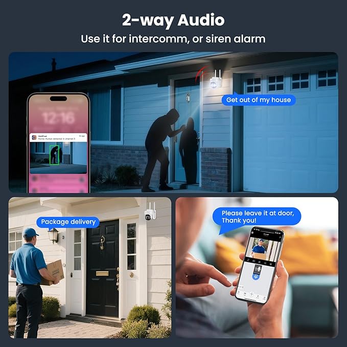 XMARTO 10X Zoom Mesh WiFi6 PTZ AI Tracking Security Camera System, 4-Cam 2K Dual Lens Kit, 10CH 4K Expandable NVR 1TB HDD, Long Range WiFi, Plug-in 24/7 Wireless Indoor/Outdoor Surveillance