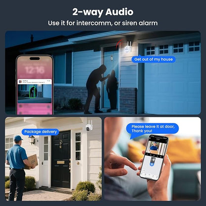 xmartO 10X Zoom Security Camera, 6MP HD Wireless PTZ Home Security System for Indoor Outdoor Surveillance, Security Camera System with Auto Tracking, 24/7 Surveillance, 2-Way Audio