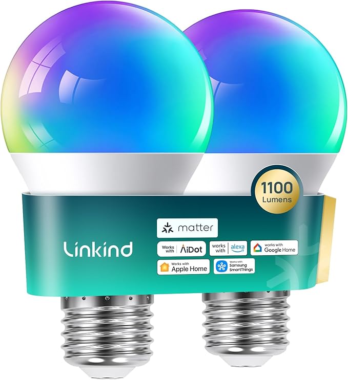 Linkind Matter Smart Light Bulbs 1100LM (75W Equivalent) 2Pack Bundle Matter Smart Light Bulbs 800LM (60W Equivalent) 4Pack (Compatible with Alexa/Apple Home/Siri/Google Home/SmartThings)