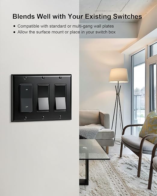 Remote Control Outlet Plug with Decorator Rocker Wall Switch,Black